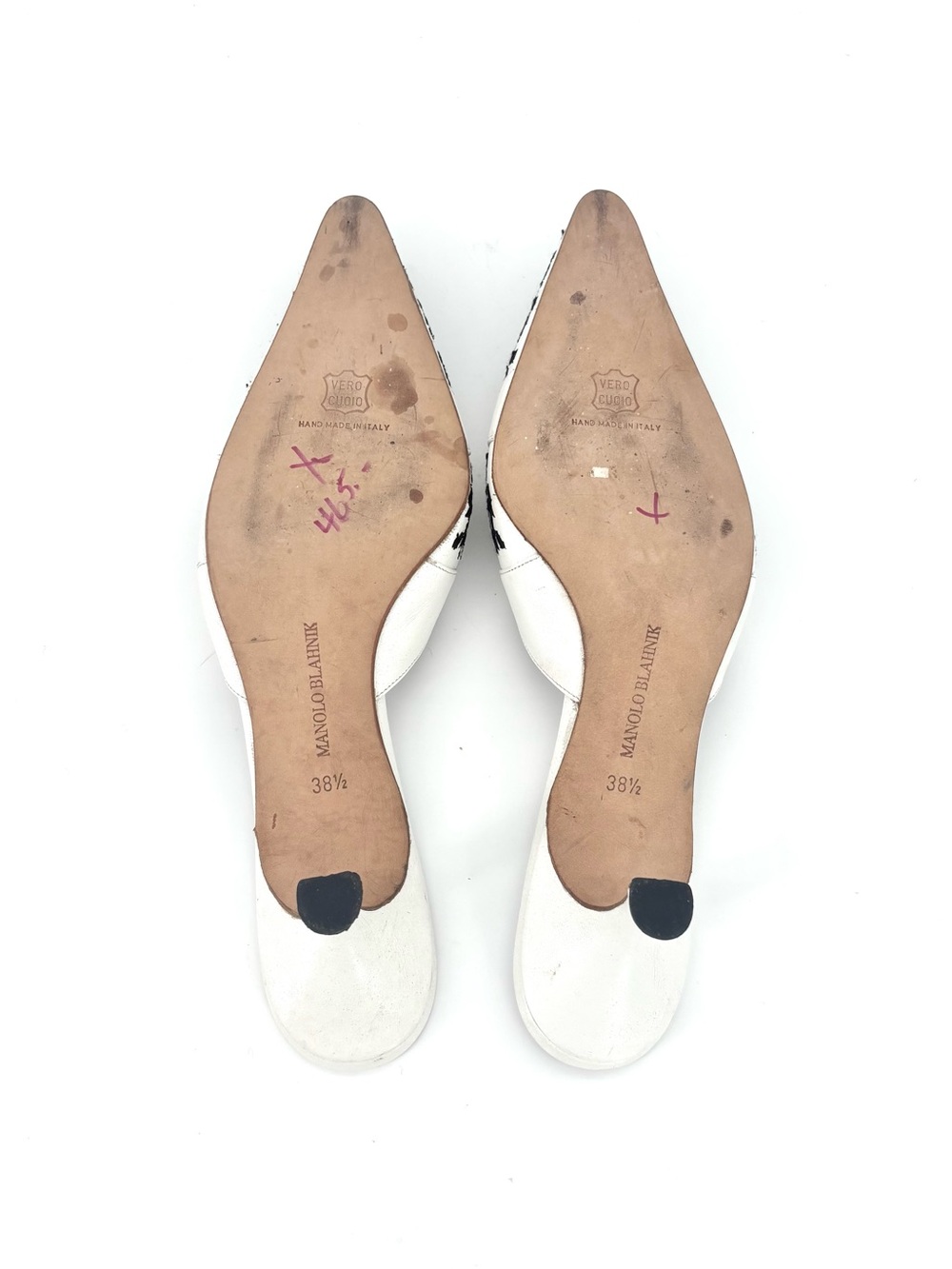 Manolo Blahnik Vintage Houndstooth Bow Pointed Toe Mules Sandals 38.5 - Picture 7 of 8